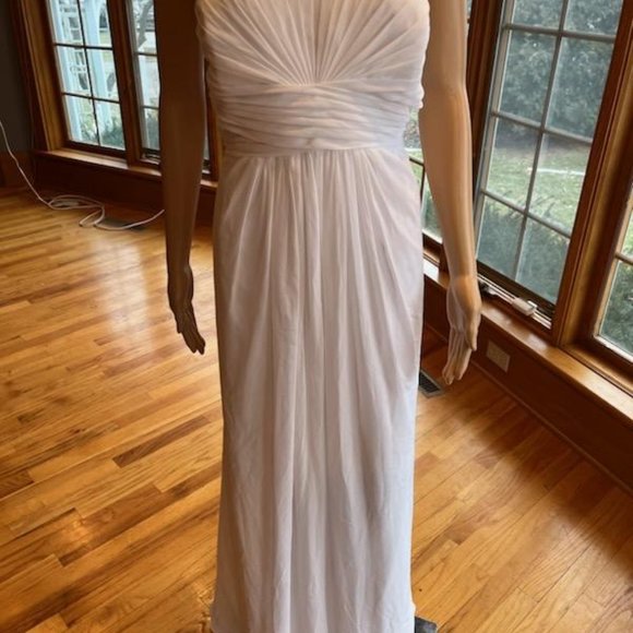 * Davids DB Studio Wh Chiffon Floor Strapless Bridal Gown Wedding Dress Size 22 - Picture 4 of 10